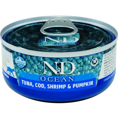 Afbeelding van Farmina N&amp;D Kat Ocean Tonijn, Kabeljauw, Garnalen &amp; Pompoen Adult 80 gram