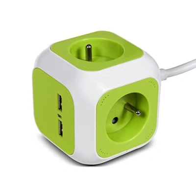 Image de Cube multiprise Magic 4 prises/2 entrées USB 1.4m GreenBlue GB118