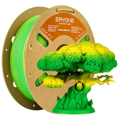 Afbeelding van ERYONE mat filament met kleurverloop, meerkleurig, 1,75 mm, 3D printerfilament PLA, +/ 0,03 1 kg (2,2 lbs) / spoel, geel en groen
