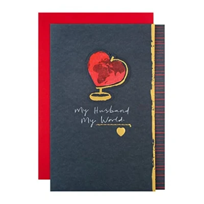 Afbeelding van Hallmark Valentijnsdag kaart voor echtgenoot klassieke hartvorm wereldbol