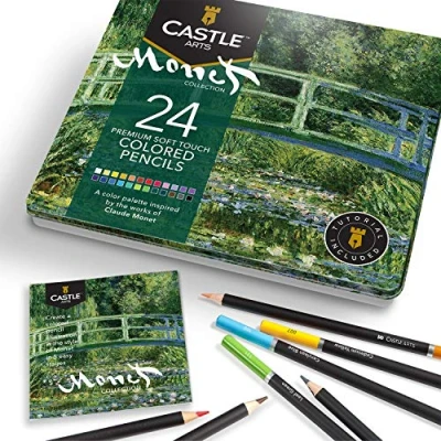 Afbeelding van Castle Arts themaset Met 24 kleurpotloden in metalen doos, perfecte op Monet geïnspireerde kleuren. soepele gekleurde kern van hoge kwaliteit voor een fantastisch resultaat bij mengen &amp; lagen