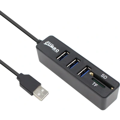 Afbeelding van USB hub 3 poorten Kaartlezer SD / T Flash Busgevoed Zwart Allteq