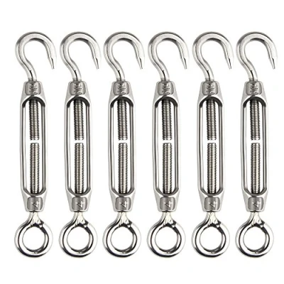 Afbeelding van FEPITO 6 Stuks Spanschroef Draad Spanner M4 Rvs Verstelbare Haak en Eye Set Heavy Duty