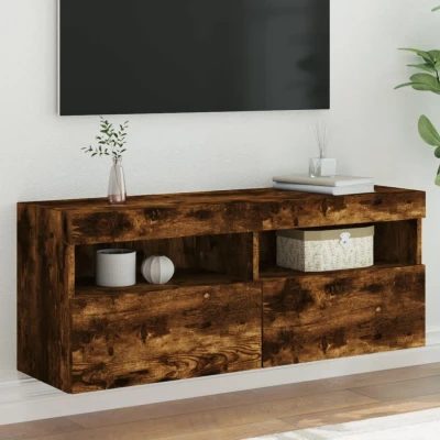 Afbeelding van Tv wandmeubel met LED verlichting 100x30x40 cm gerookt eiken