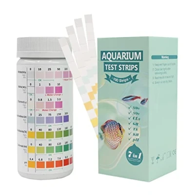 Afbeelding van 100 stuks 6 in 1 aquariumteststrips voor het testen van pH waarde, nitriet, chloor, totale hardheid en carbonaat, zout water zoet