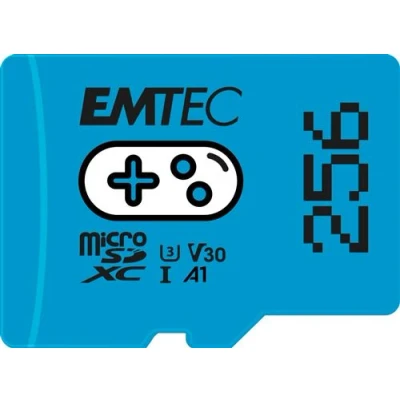 Image de Carte mémoire Gaming microSD UHS I U3 V30 A1/A2 Emtec 256 Go Bleu
