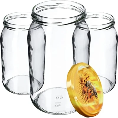 Afbeelding van KADAX Wekpotten 900 ml, inmaakpot voor inmaakpotten, inmaakpotten schroefdeksel, geschikt als jampot, voorraadpot, conservenglas (8 stuks, bijen)