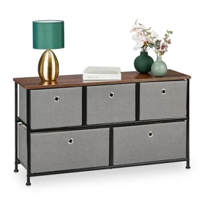 Afbeelding van Relaxdays ladekast met 5 lades industrieel dressoir slaapkamer lage halkast op pootjes