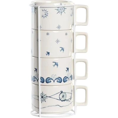 Afbeelding van Set van koffiekopjes DKD Home Decor Blauw Metaal Wit 260 ml 4 Onderdelen Dolomite