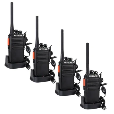 Afbeelding van Retevis RT24 Plus Professionele Walkietalkie PMR446, licentievrij, 16 kanalen, CTCSS/DCS, oplaadbaar, met headset en USB laadstation (zwart, 4 stuks)