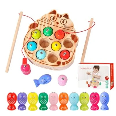 Afbeelding van RUNMKUO speelgoed voor kinderen van 2 jaar, Montessori spellen hout, magnetisch visspel, kinderen, educatief speelgoed, spelletjes cadeau 6