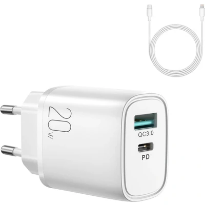 Afbeelding van JOYROOM Adapter met USB C en A Oplader Snellader 20W Wit