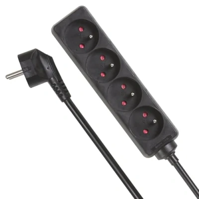Image de Multiprise électrique sans interrupteur 4 prises 5.00m noire CE