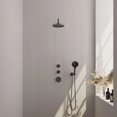 Afbeelding van Brauer Gunmetal Edition Regendouchesets inbouw hoofddouche 20cm Wandarm met inbouwdeel Gladde knoppen handdouche Rond 1 stand PVD