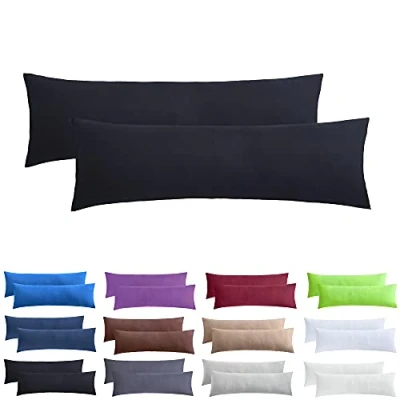 Image de NatureMark Lot de 2 housses coussin en jersey Élastiques, douces, respirantes et douces pour la peau Lavables, 40 x 145 cm (idéal les coussins positionnement latéral) Noir