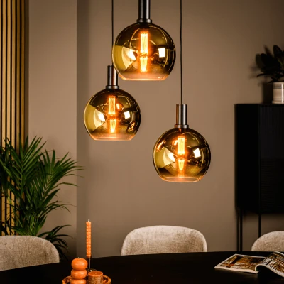 Afbeelding van Justine hanglamp 3L getrapt glas goud