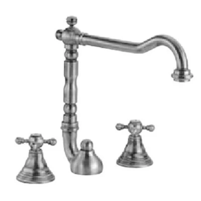 Afbeelding van PB klassieke 3 gats wastafelkraan sterknoppen uitloop 18,5 cm RVS 1208854952