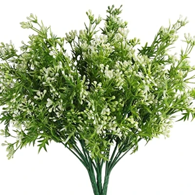 Afbeelding van Belle Vous Plastic Artificiële Faux Hangplanten (6 Pak) Binnen/Buiten Nep Groen Parelgras Bloemen voor Huis, Tuin, Muur Draadmand, Bosjes, Takken, Bruiloft Guirlande en Kantoordecoratie