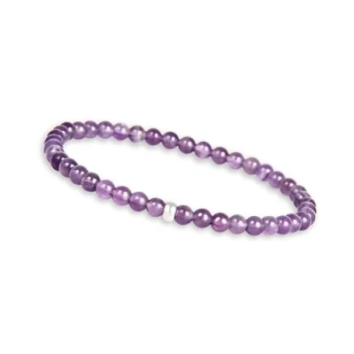 Afbeelding van parelarmband voor dames met echte natuurstenen en parel van 925 zilver, edelsteenarmband, kralen, 4 mm, Steen, Amethist