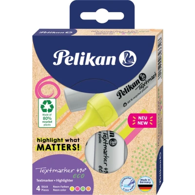 Afbeelding van Pelikan Textmarker 490 eco markeerstift 4 stuk(s) Beitelvormige punt Groen, Oranje, Roze, Geel