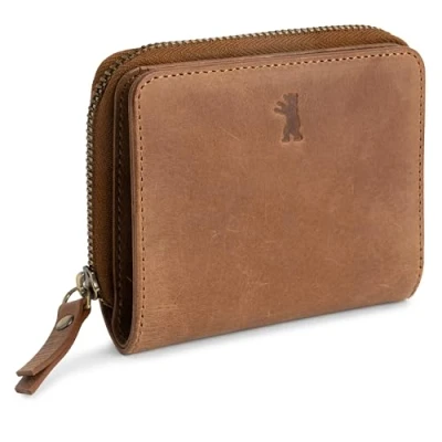 Afbeelding van Berliner Bags Sara Premium lederen portemonnee met RFID bescherming, voor dames, camel, Bruin, S, klassiek, klassiek
