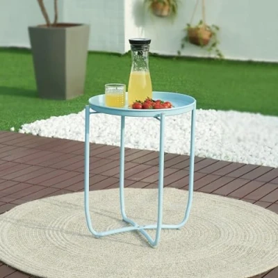 Afbeelding van Tuintafel Sandefjord bijzettafel rond metaal 53xØ40 cm hemelsblauw [en.casa]
