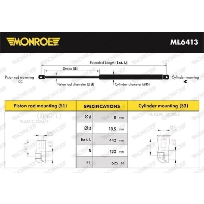 Afbeelding van MONROE ML6413 Gasveer achterklep 625 442 CHEVROLET: Orlando