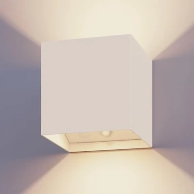 Afbeelding van Calex Volterra Oplaadbare Wandlamp Kubus Wit Up &amp; Down Tuinverlichting Warm Licht Voor Binnen en Buiten Waterdicht Eenvoudige Installatie Draadloos Bewegingssensor