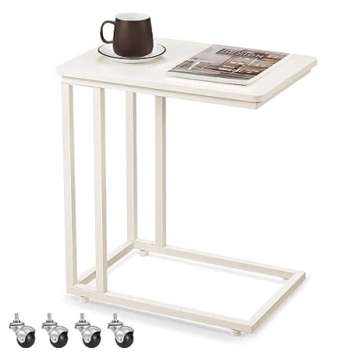 Afbeelding van VASAGLE Bijzettafel, salontafel, met stalen frame en wielen, eenvoudige montage, modern, voor woonkamer, slaapkamer, balkon, roomwit,