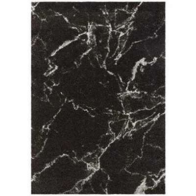 Afbeelding van Hoogpolig Tapijt/Vloerkleed Marble Mayrin Zwart/crème 80x150 Cm