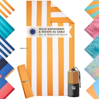 Afbeelding van Blumtal Serviette de plage xxl 90x190 cm microfibre compacte Serviettes à séchage rapide Drap sport anti sable Rayures Jaune