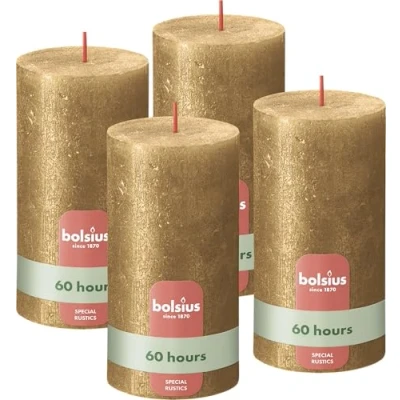 Image de Bolsius Bougies pilier rustiques Shimmer 4 pcs 130x68 mm Doré