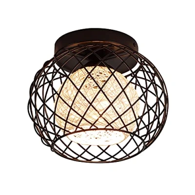 Afbeelding van WOWEWA plafondlamp, vintage, vintage E27, kroonluchter, plafond, industrieel, metaal, kooi, ijzer, zwart, voor keuken, slaapkamer, eetkamer