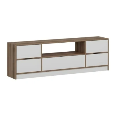 Afbeelding van Vente unique Tv meubel met 3 deuren, 2 lade en 1 nis Wit naturel MELINYA L 180 cm x H 57 D 35