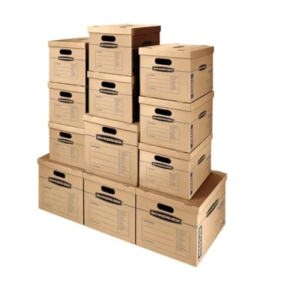Afbeelding van BANKERS BOX SmoothMove 7716401 Set van 12 klassieke verhuisdozen, montage zonder plakband, eenvoudige handgrepen, bruin