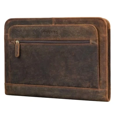 Afbeelding van STILORD Elton Porte documents A4 en cuir véritable avec fermeture éclair 13,3&quot;, Miel Marron, L,