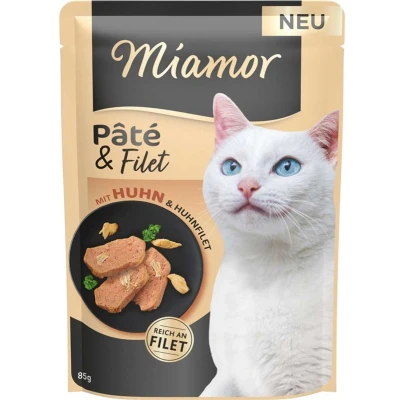 Afbeelding van 10x85g Miamor Pâté &amp; Filet kip natvoer voor katten