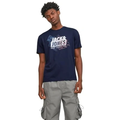 Afbeelding van JACK &amp; JONES Jcomap Logo Tee Ss Crew Neck Sn T shirt voor heren, marineblauw blazer