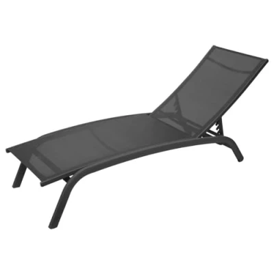 Afbeelding van Hespéride Bonao stapelbare ligstoel, antraciet en grafiet, 2 wielen, roestvrij, Texaline kantelbaar, 4 posities, ligstoel voor tuin, balkon