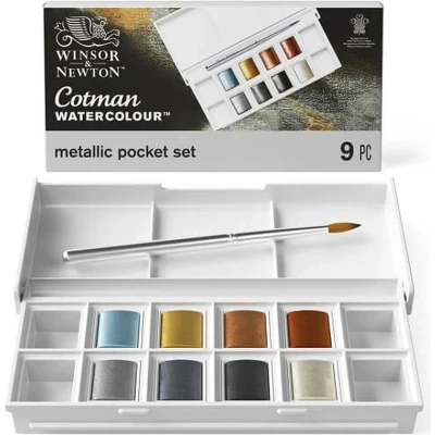 Afbeelding van Winsor &amp; Newton Cotman Metallic Pocket Box Aquarelset 8 napjes