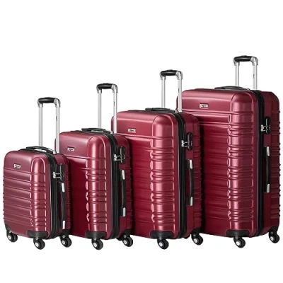 Afbeelding van Zelsius harde ABS koffers met cijferslot, dubbele wielen en scheidingswand, koffer, trolley, grote set van 4, Rood