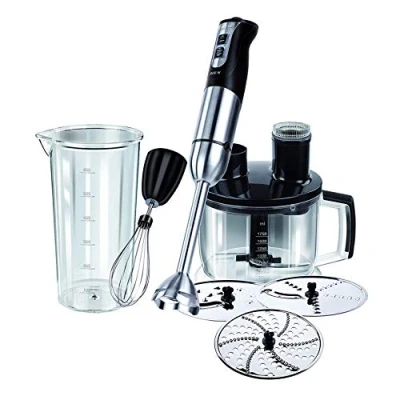 Afbeelding van MPM MBL 11 Staafmixer set met mengstaaf, sneeuwbezem, mes, hakmolenkom 1750 ml, 3 snijschijven, roestvrij staal, BPA vrij, turbofunctie, 800 W, zwart