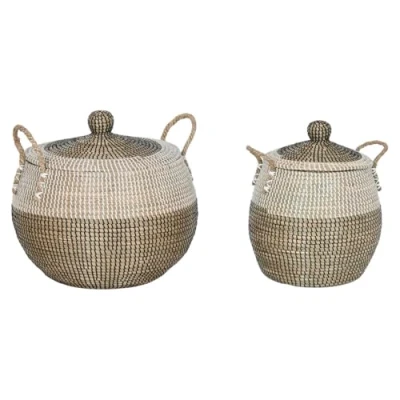 Afbeelding van Basket spelset Home ESPRIT Wit Zwart Natuurlijk 45 x 48 cm (2 Onderdelen)
