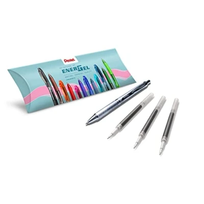 Afbeelding van Pentel Energel Sterling BL407, intrekbare gelroller, medium punt, 0,7 mm, metalen behuizing, zwarte inkt, 1 stuk + 3 navullingen LR7