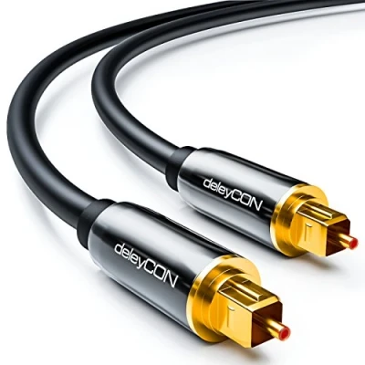 Afbeelding van deleyCON 7,5 m audiokabel, digitaal, optisch, S/PDIF, 2 x Toslink stekker, glasvezelkabel, metalen 5 mm, flexibel, zwart