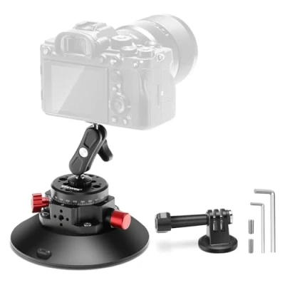 Afbeelding van NEEWER 15,2 cm camerahouder met zuignap Magic Arm kogelkop van metaal voor camera, actiecamera, telefoon, vacuümzuignap op auto of raam, gaten