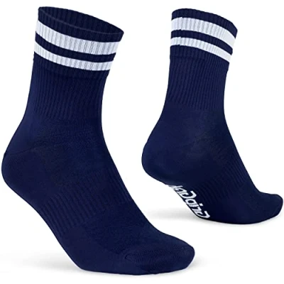 Afbeelding van GripGrab Original Stripes Crew Zomer Fietssokken Gestreepte Retro Wielersport Sokken Coolmax Unisex Navy Blauw Maat S (38 41)