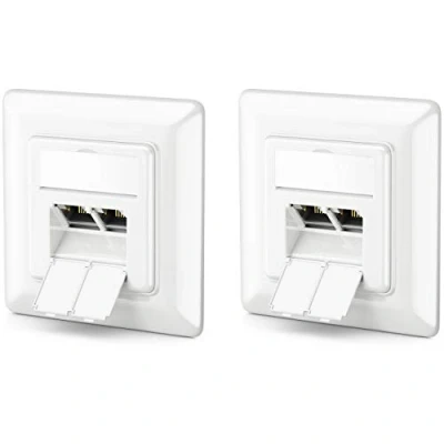 Afbeelding van deleyCON 2 x CAT6a netwerkstekker RJ45 vrouwelijk afgeschermde montage 10 Gbit Ethernet Netwerk Box LAN patchkabel netwerkkabel wit