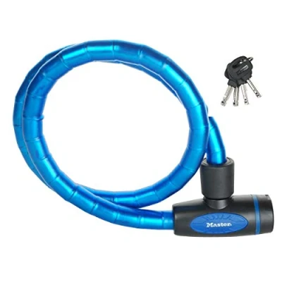 Afbeelding van MASTER LOCK Kabelslot fiets [1 m kabel] [sleutel] [buiten] [blauw] 8128EURDPROBLU Ideaal voor fiets, elektrische skateboard, kinderwagen, tondeus