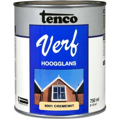 Afbeelding van TencoVerf Dekkend Hoogglans Cremewit RAL 9001 0,75L